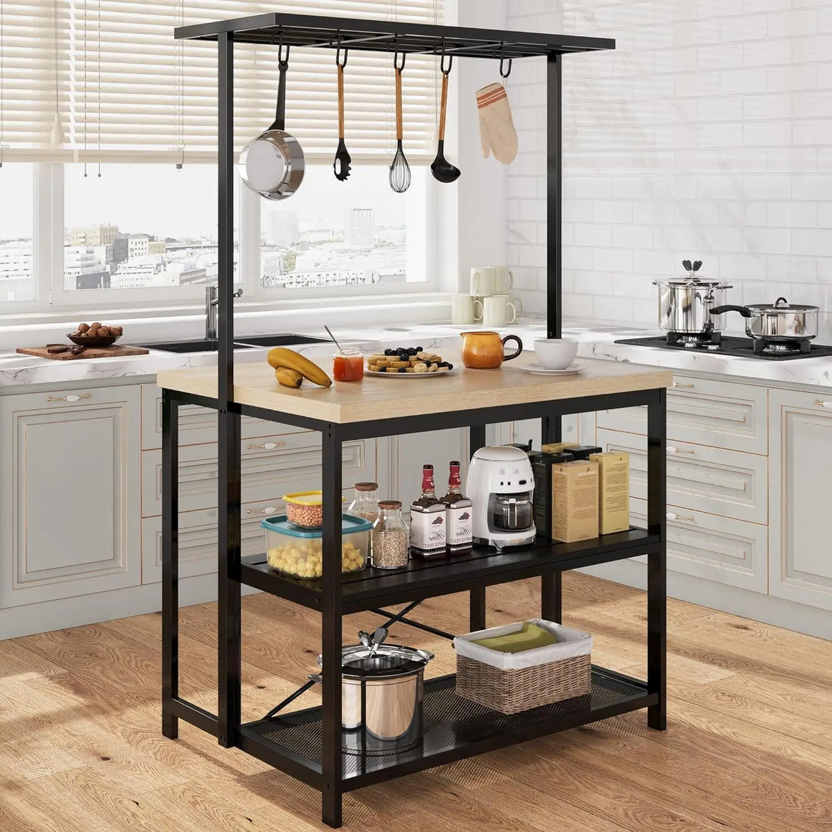 HiMISS Kitchen Island Bakers Rack Microwave Stand Storage Shelves