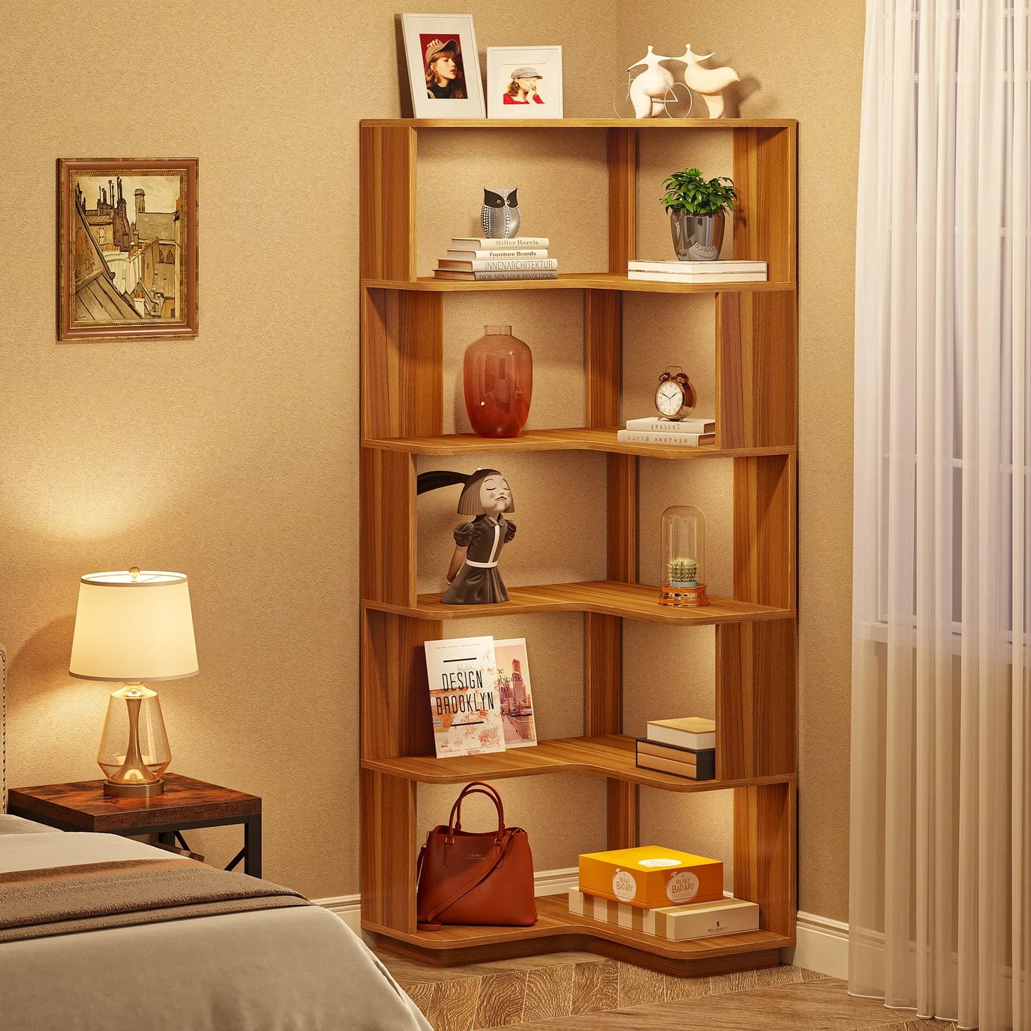 Tribesigns 6 Tier Corner Bookshelf Industrial Bookcase