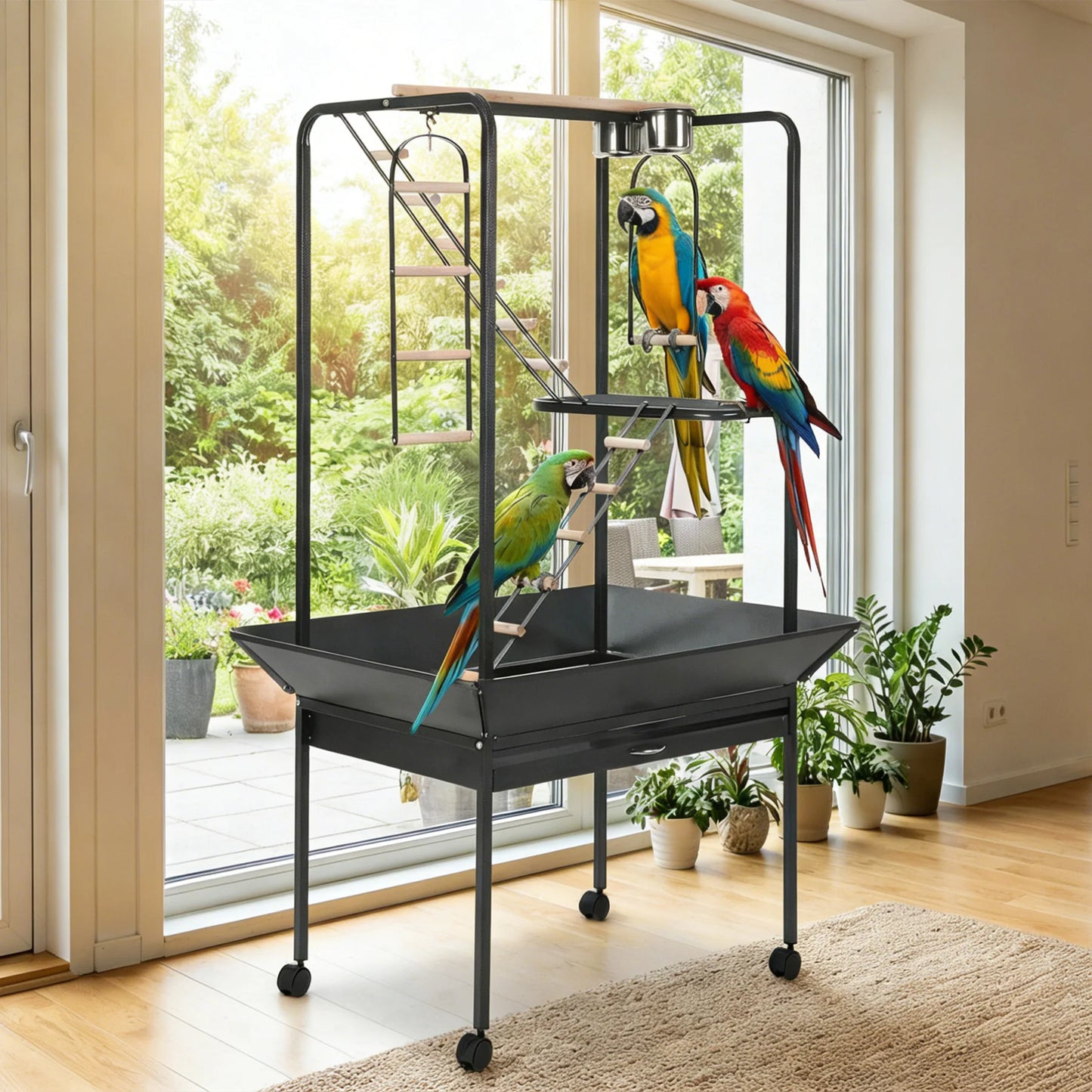 HiMISSCN Wrought Iron Parrot Cage Roller Play Center