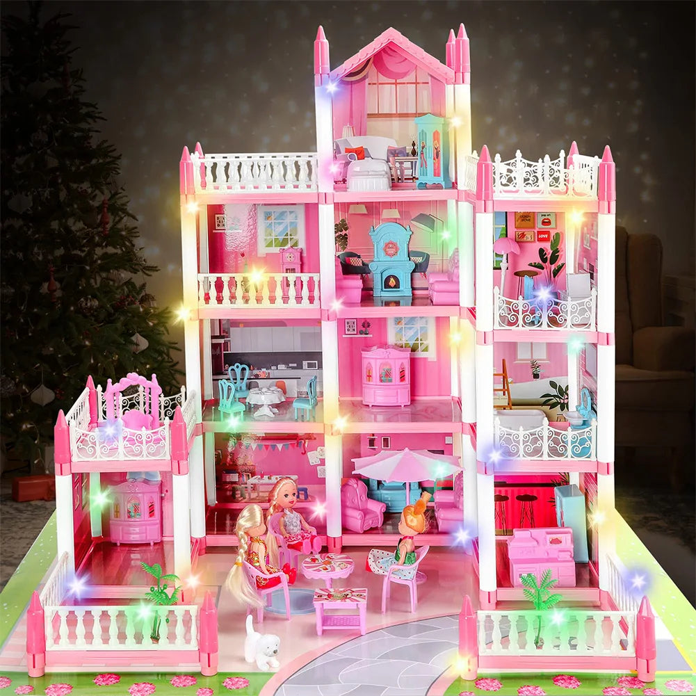 Pretend-Play Dollhouse Kit With Four Dolls And Accessories