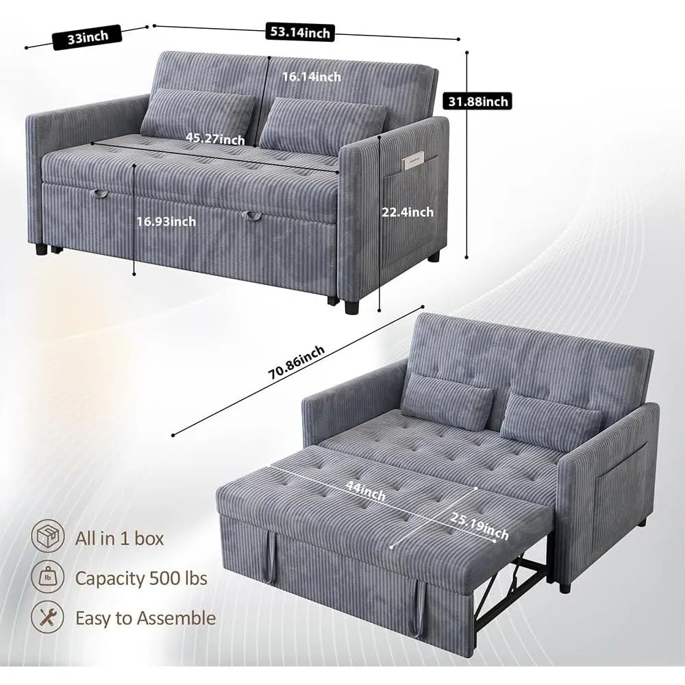 DAFIFY 3 In 1 Sofa Bed Loveseat With USB Ports Modern