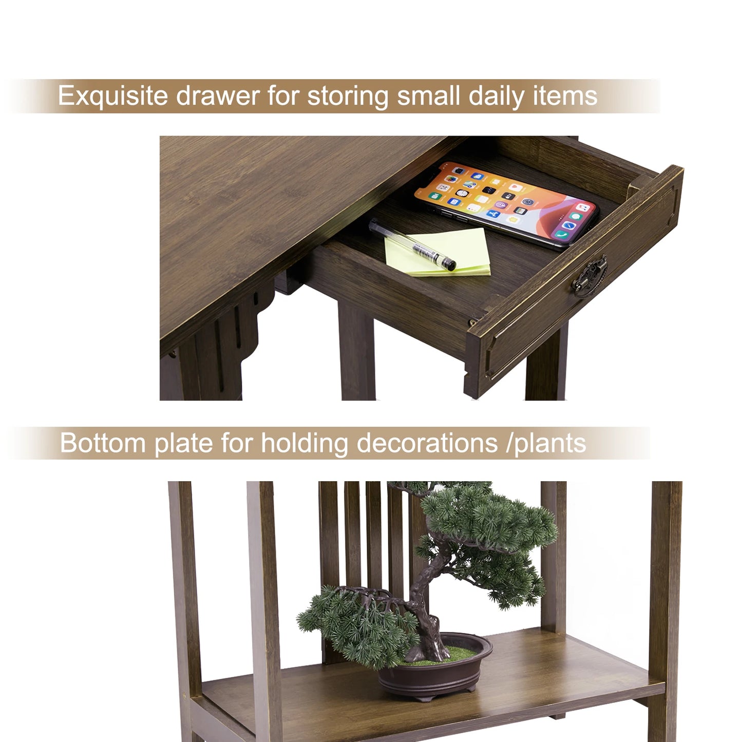 Chinese Style Bamboo Hall Console Table With Drawer