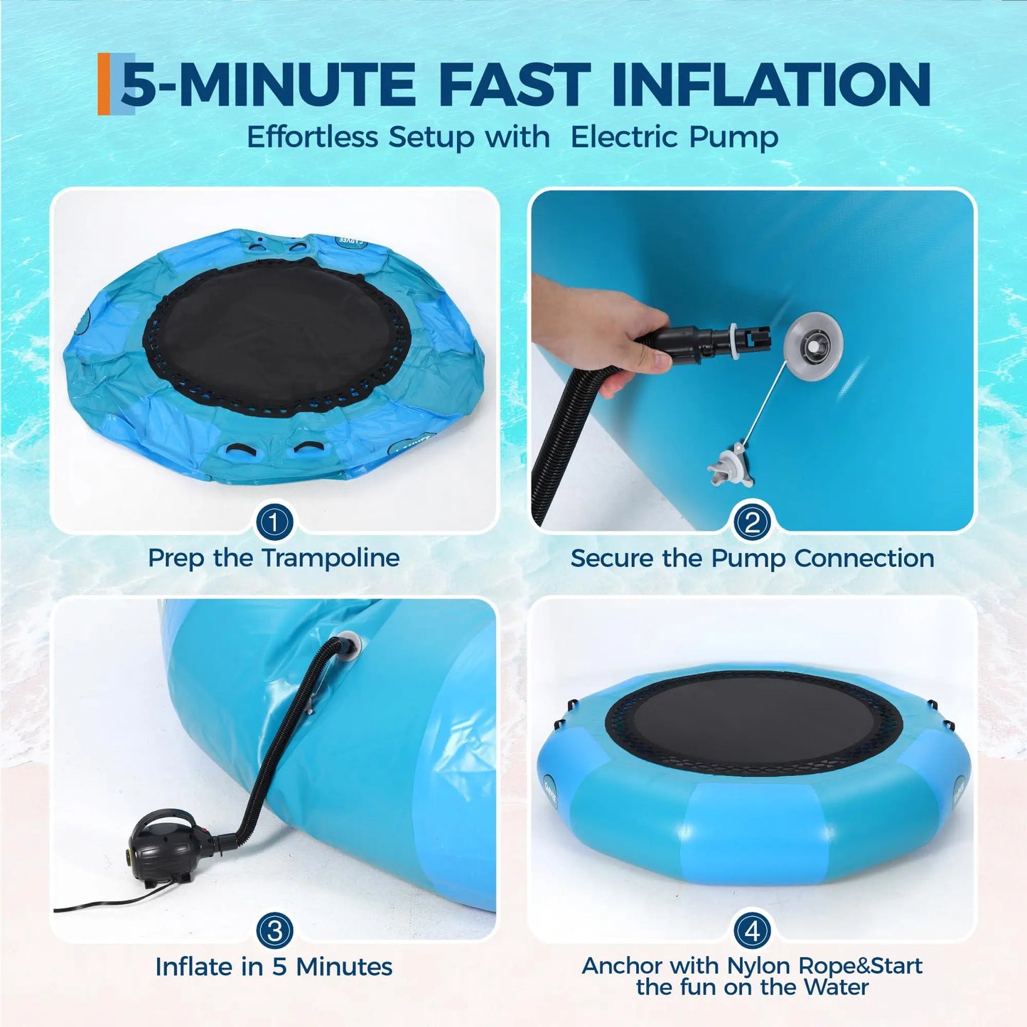 Studyset Inflatable Water Trampoline With Ladder For Lakes And Pools