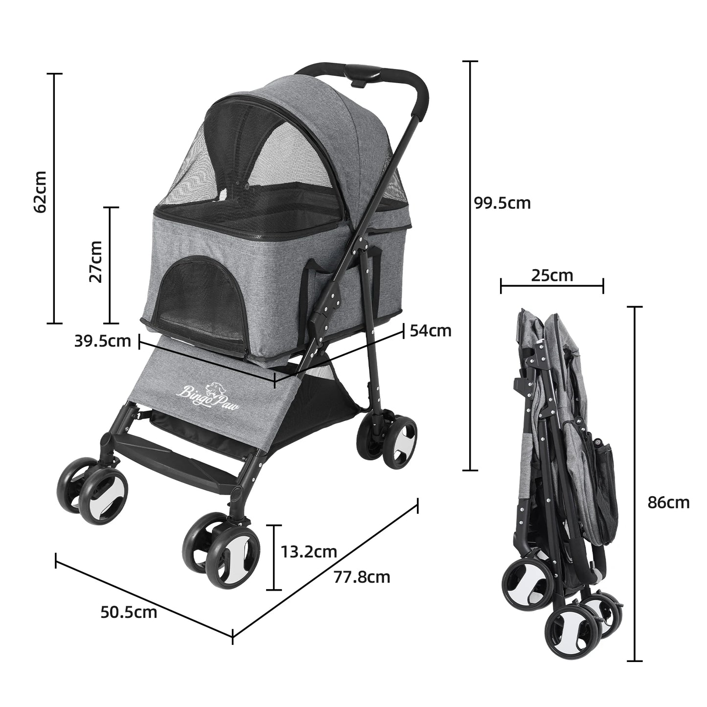 Bingopaw Large Pet Stroller Pram Dog Carrier Trailer Cart