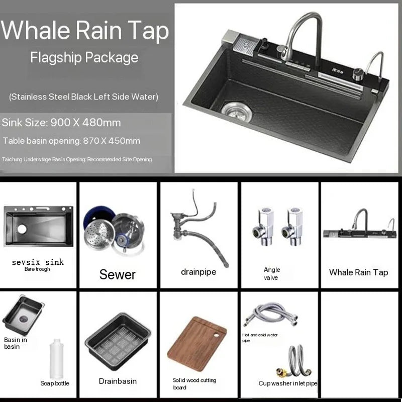 304 Stainless Steel Kitchen Waterfall Sink Digital Display