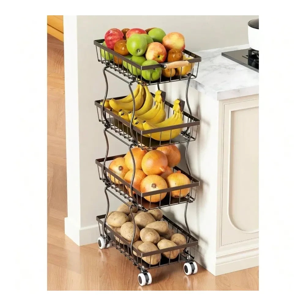 XMSJ 4 Tiered Kitchen Island Cart On Wheels Pantry