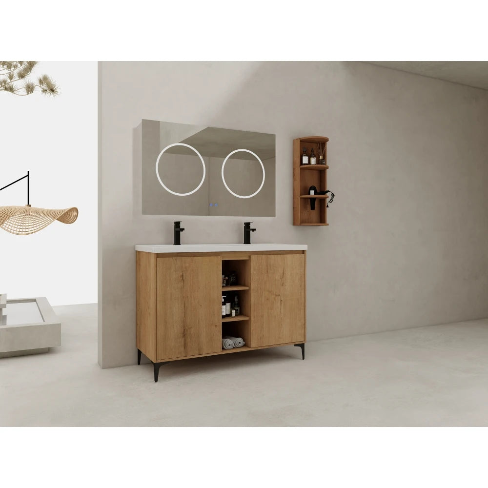 LWO Freestanding Bathroom Vanity With Double Sink And Storage Rack