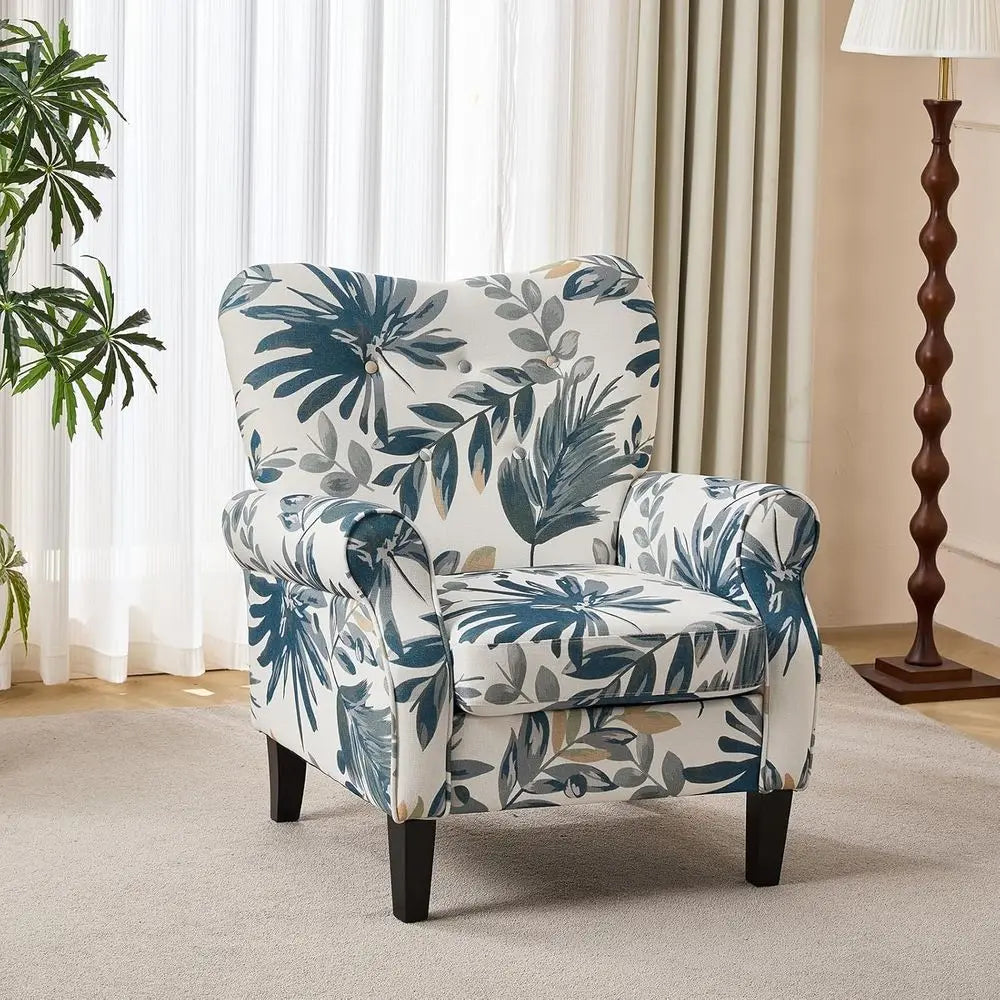 Accent Chair High Back Armchair Upholstered Wooden Legs