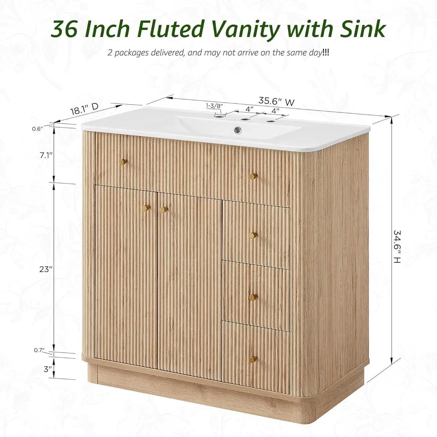 Modern Fluted Bathroom Vanity With Sink And Storage Cabinet