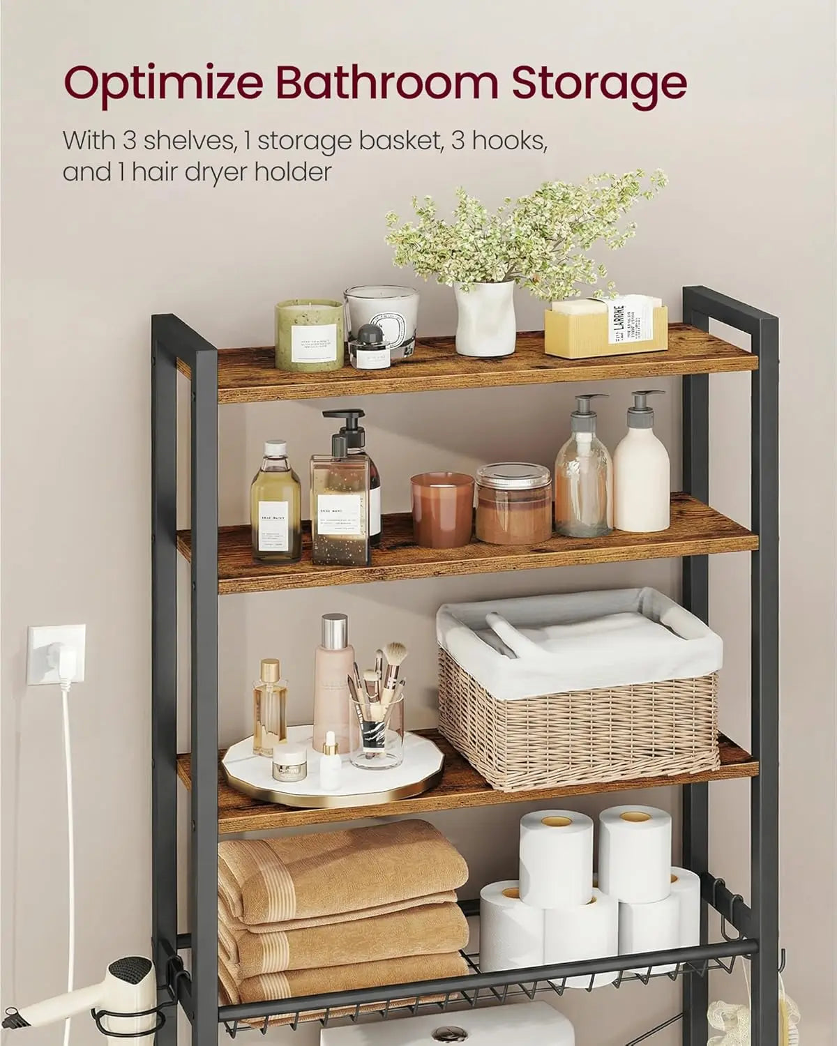 Over Toilet Storage Organizer With Adjustable Shelves
