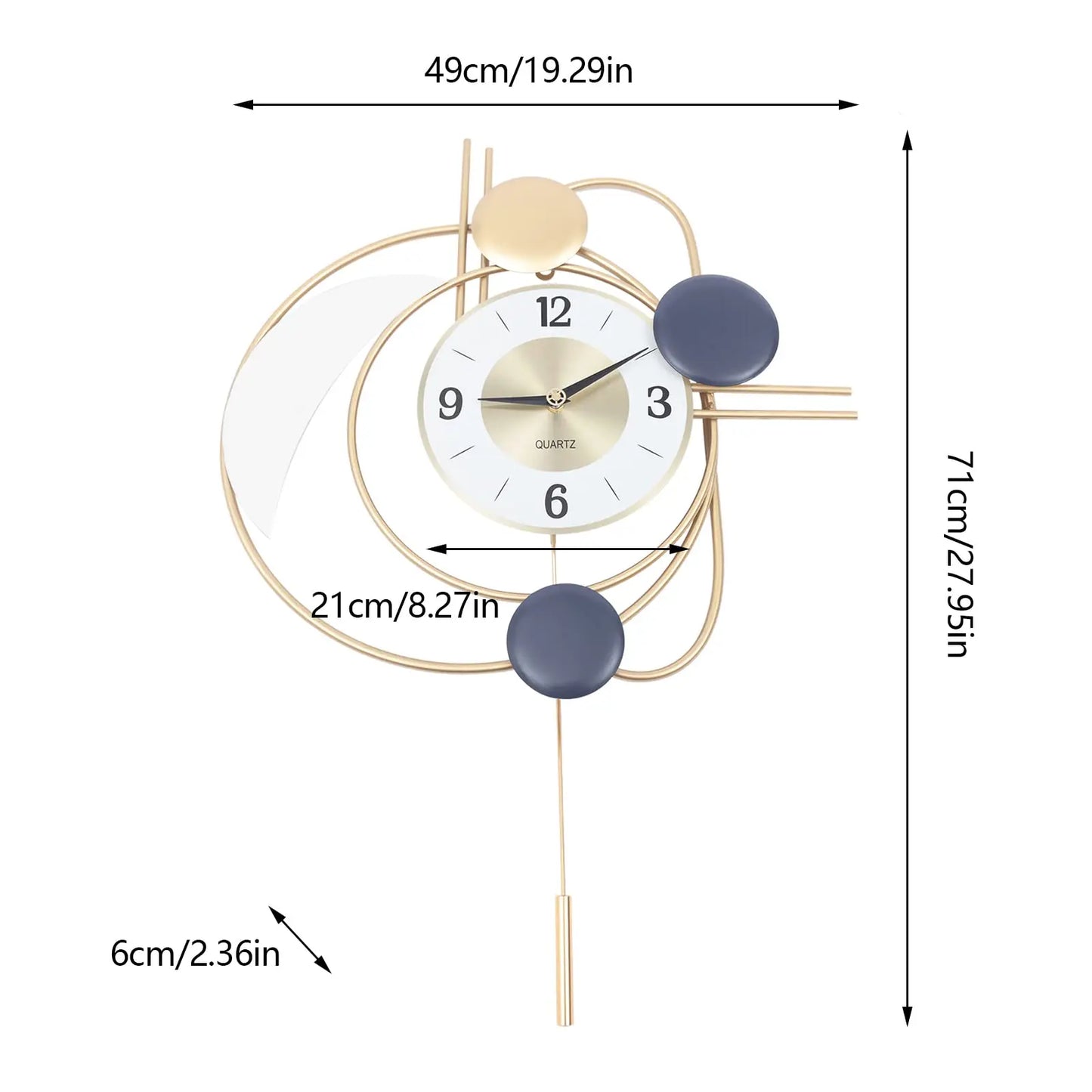 Modern Metal Wall Clock With Silent Swing Pendulum