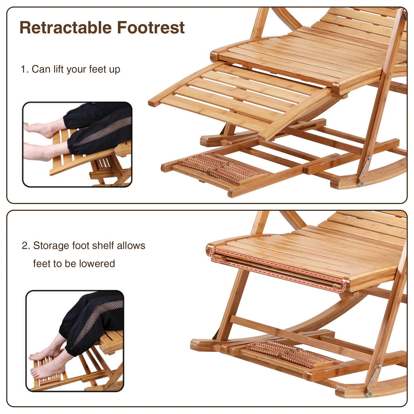 Heavy Duty Folding Rocking Chair Bamboo Outdoor Sun Lounger