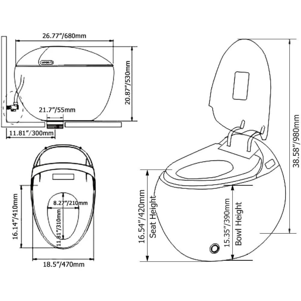Modern Egg Shaped Smart Toilet with Heated Seat and Remote Control Features