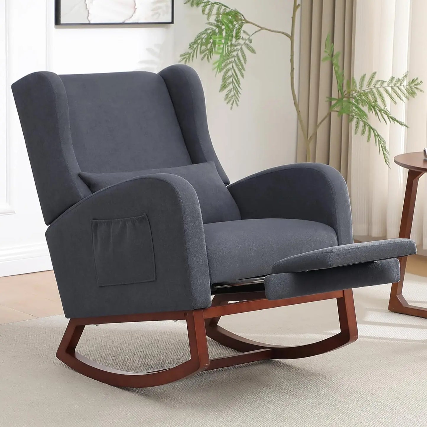 Wingback Rocking Chair Nursery with Footrest and Pillow Teddy Nursing Glider
