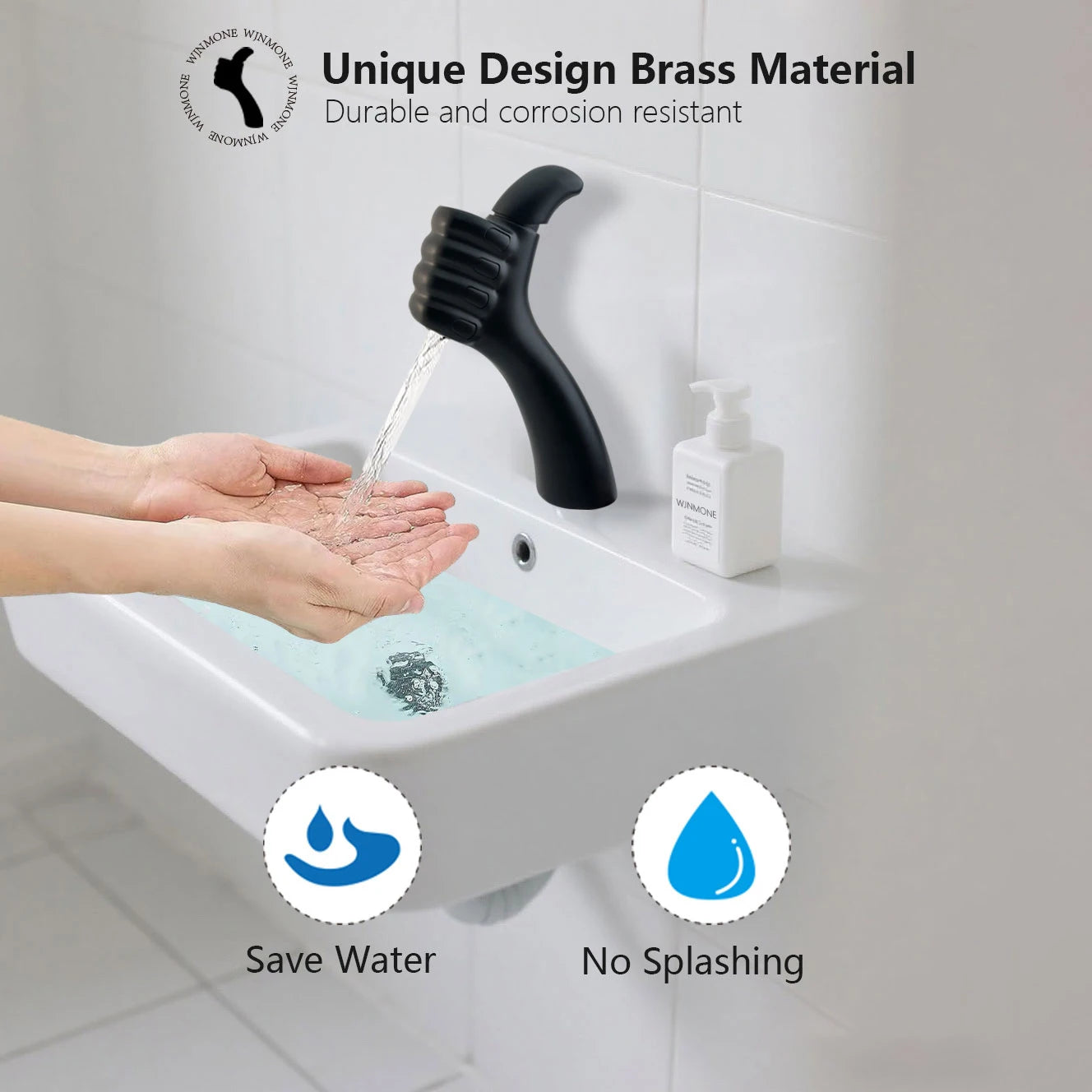 WJNMONE Modern Single Hole Deck Mounted Brass Bathroom Sink Faucet