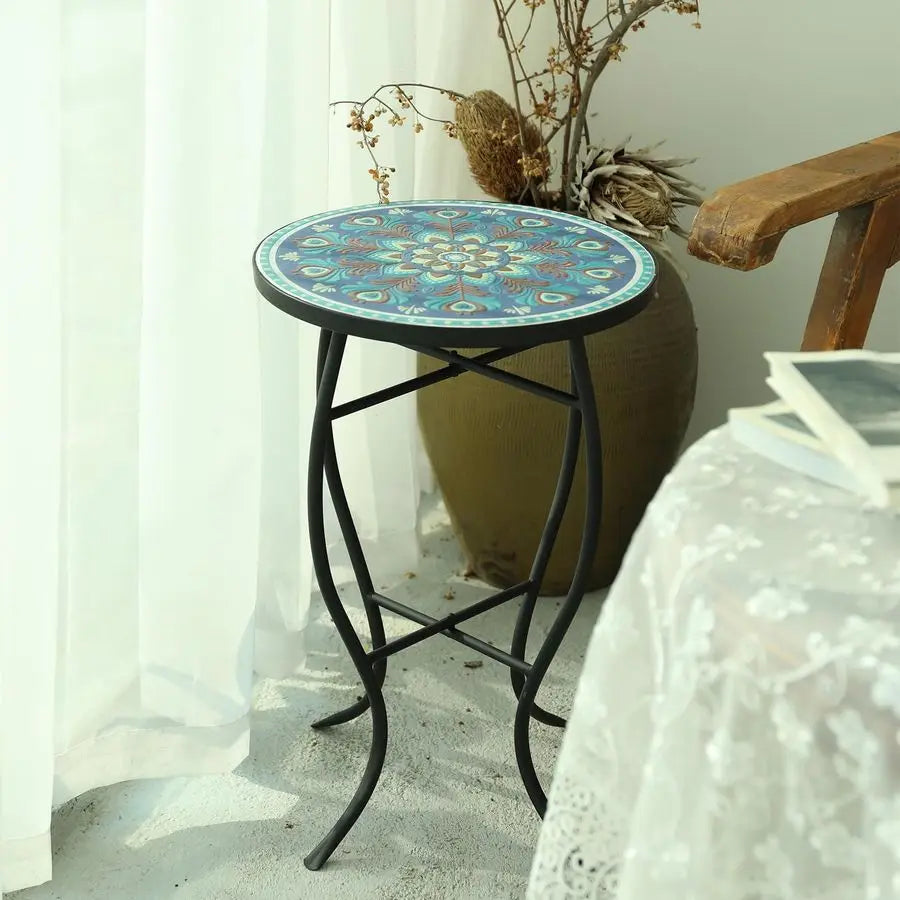 XMSJ Mosaic Outdoor Side Table for Patio and Garden
