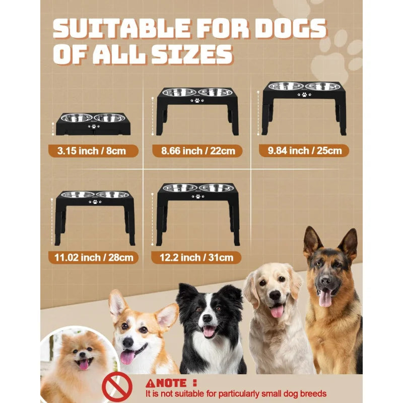 Adjustable Elevated Dog Bowl Stand With Stainless Bowls