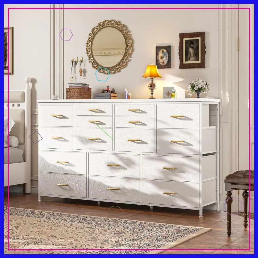 16 Drawer Dresser With Charging Station And Fabric Storage