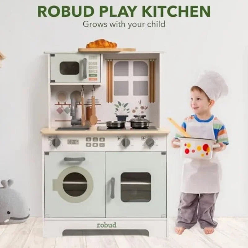 Rolife Robud Play Kitchen Wooden Set With Interactive Lights