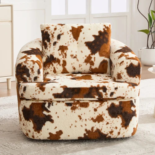 360 Degree Swivel Round Accent Chair With Dual Layer Cushion For Bedroom Office