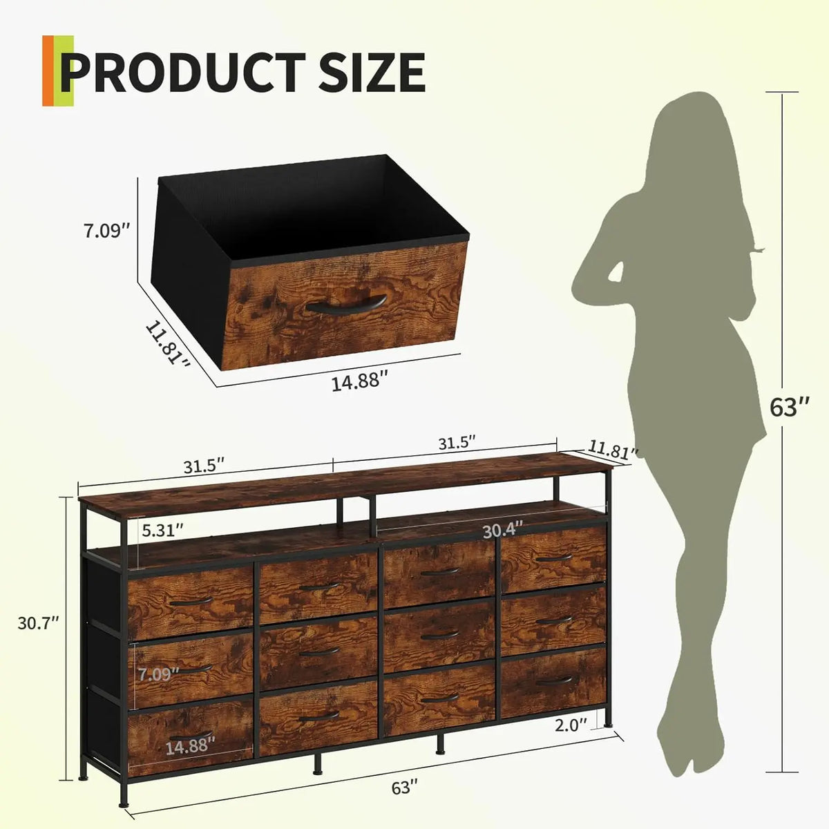 HiMISS Multidrawer Storage Console With Open Compartments Steel Frame