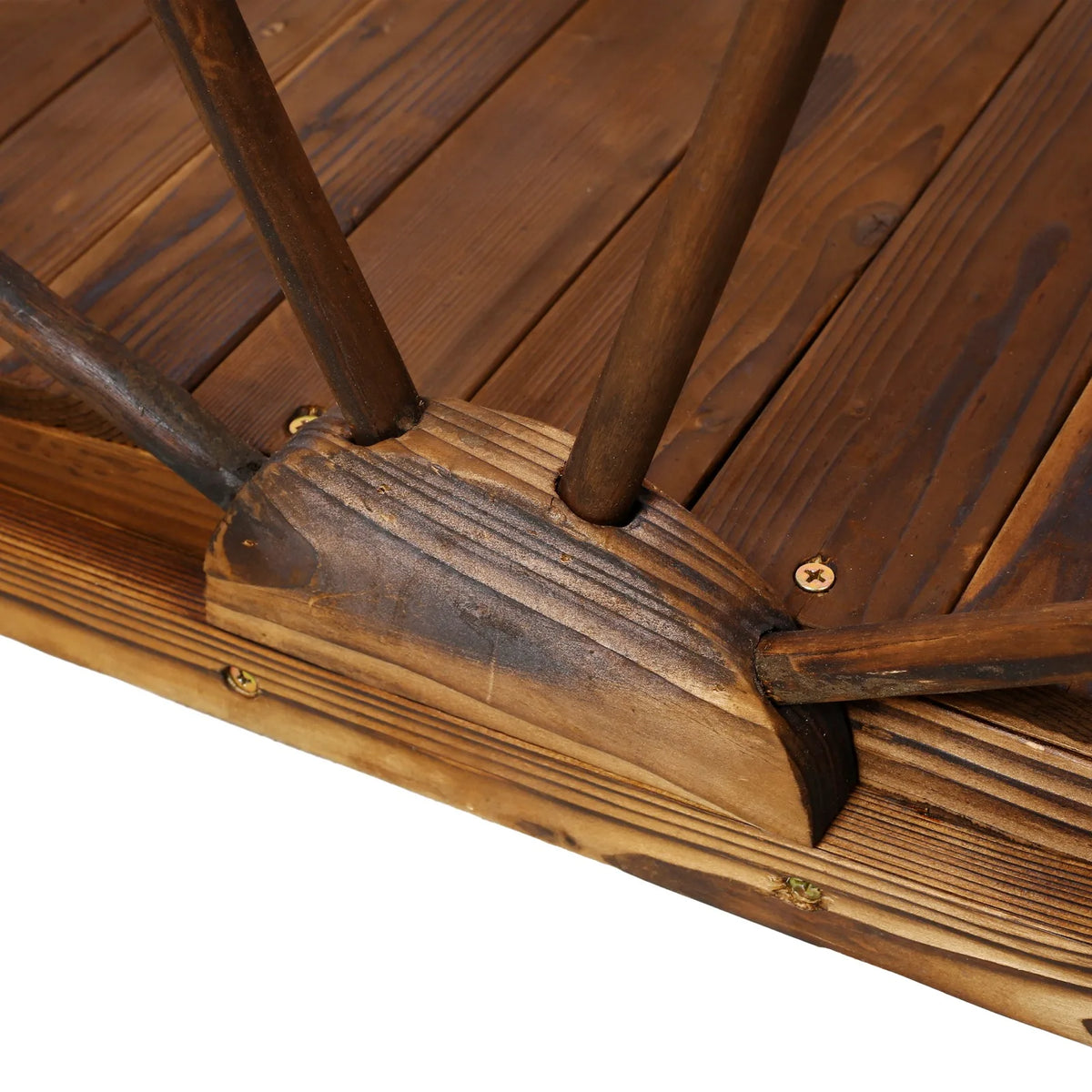 Wooden Garden Footbridge With Half Wheel Style Railings