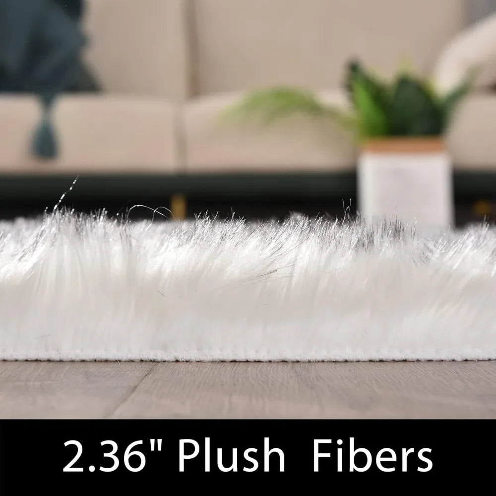 White and Grey Faux Sheepskin Fur Rug 8x10 Washable Luxury Living Room Decor