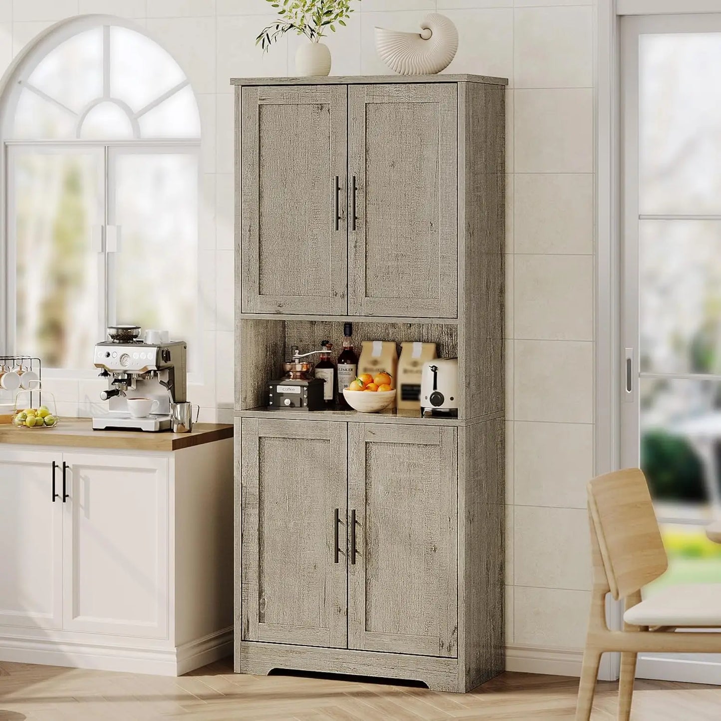 Studyset Freestanding Kitchen Pantry Cabinet Four Doors Adjustable Shelves