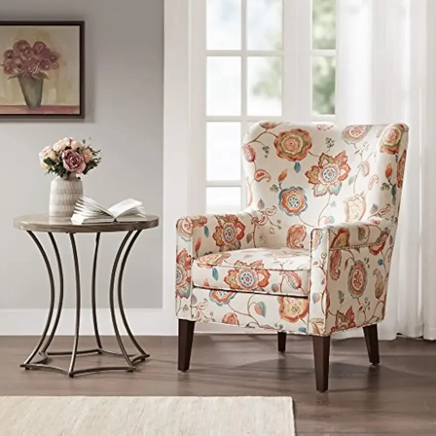 Colette Modern Wing Back Accent Chair Cream Hardwood Family Room Furniture