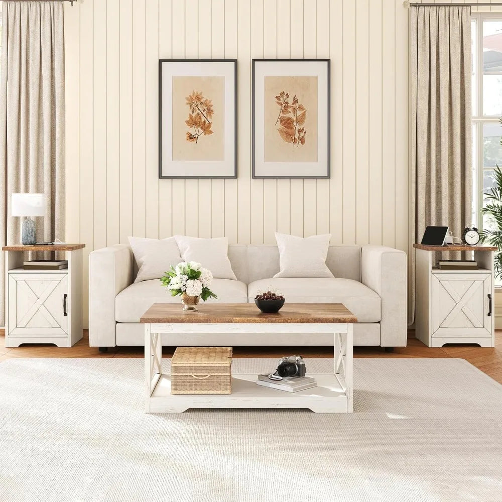 Farmhouse Living Room Table Set With Coffee Table Bundle