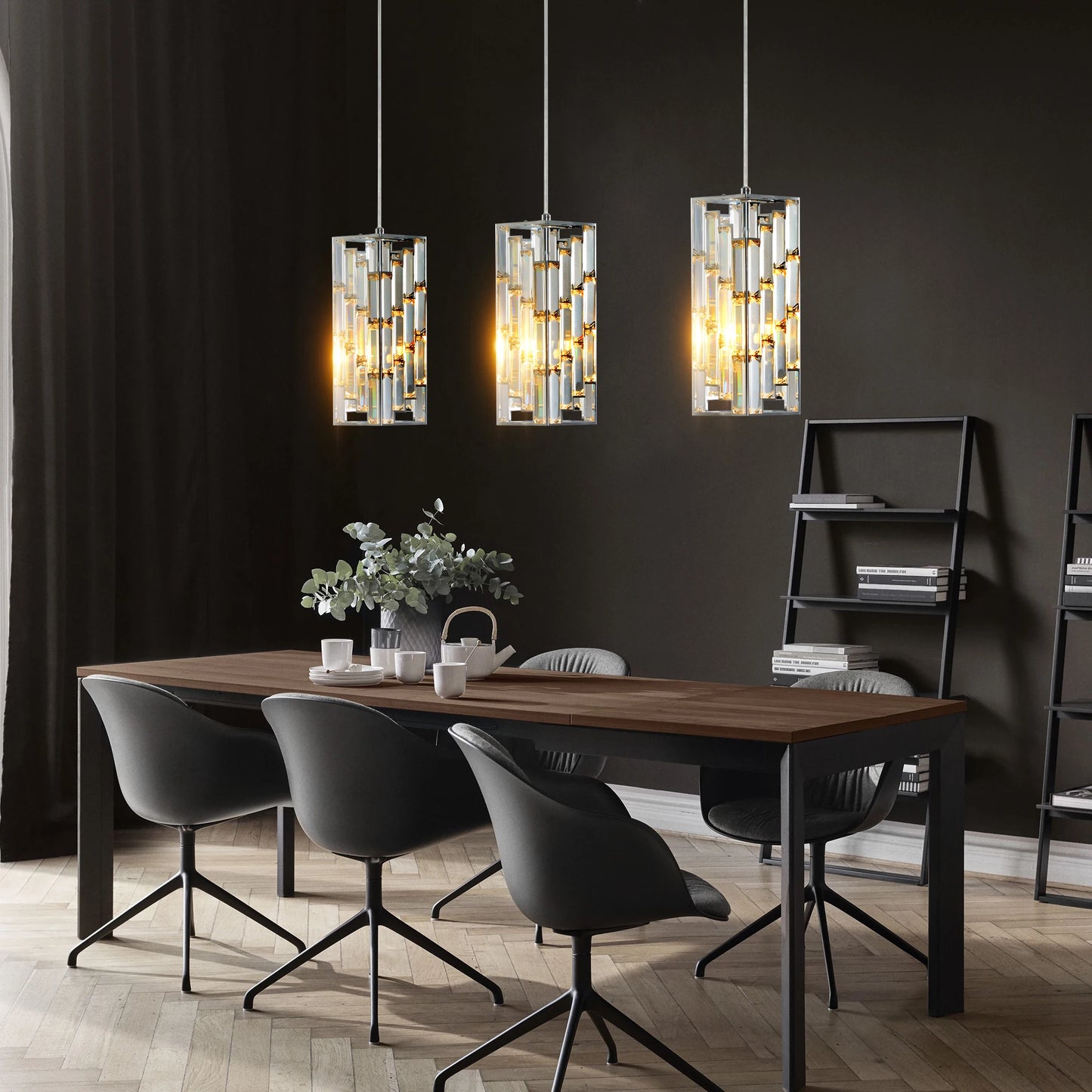 Modern Crystal Pendant Light 3 Pack Adjustable Ceiling Lamp Chrome Finish