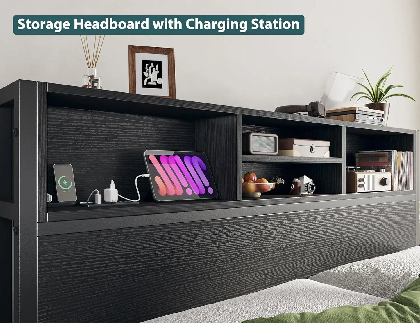 Bed Frame With 6 Storage Drawers And Charging Station