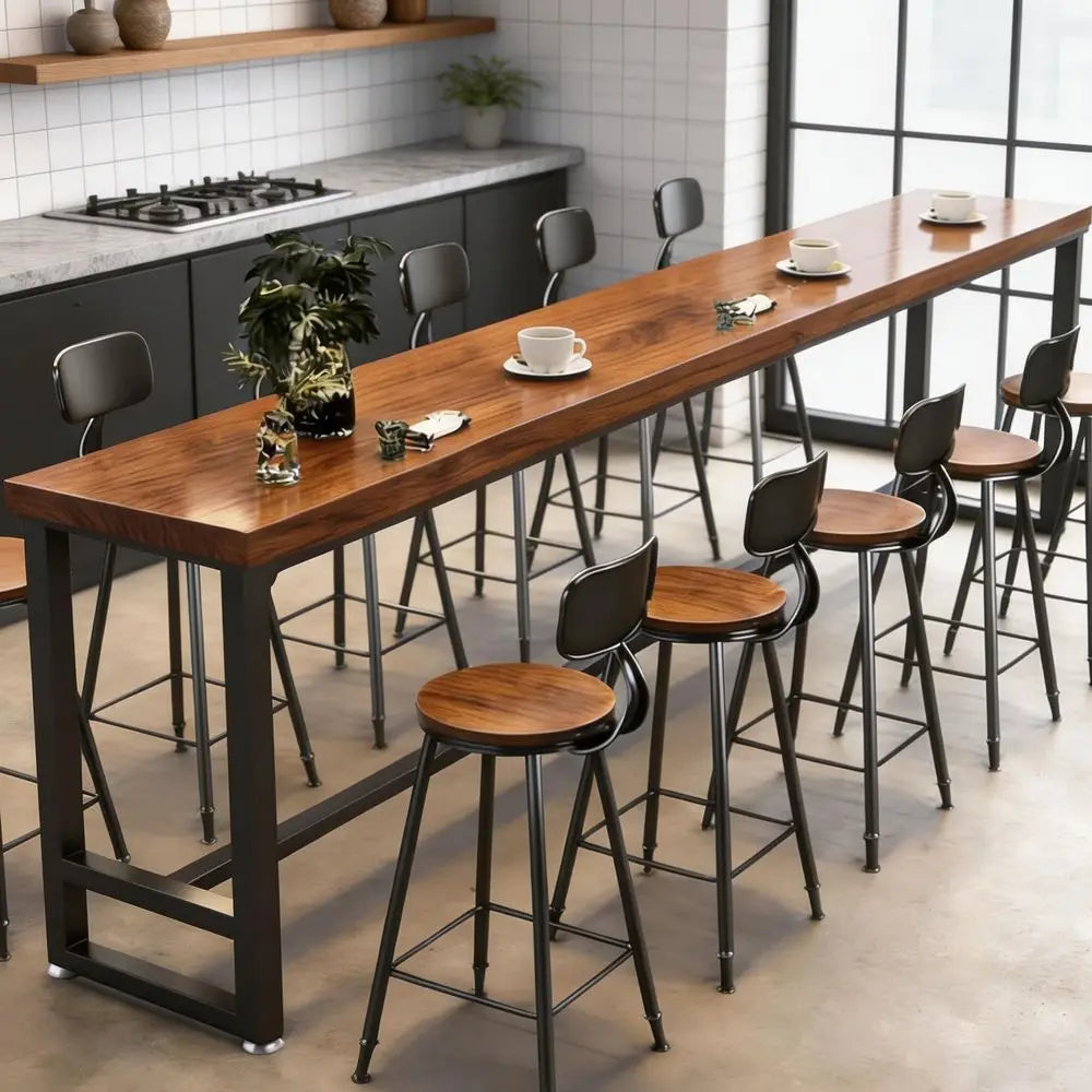 XMSJ Counter Height Bar Table Solid Wood Farmhouse Pub Table With Metal Legs