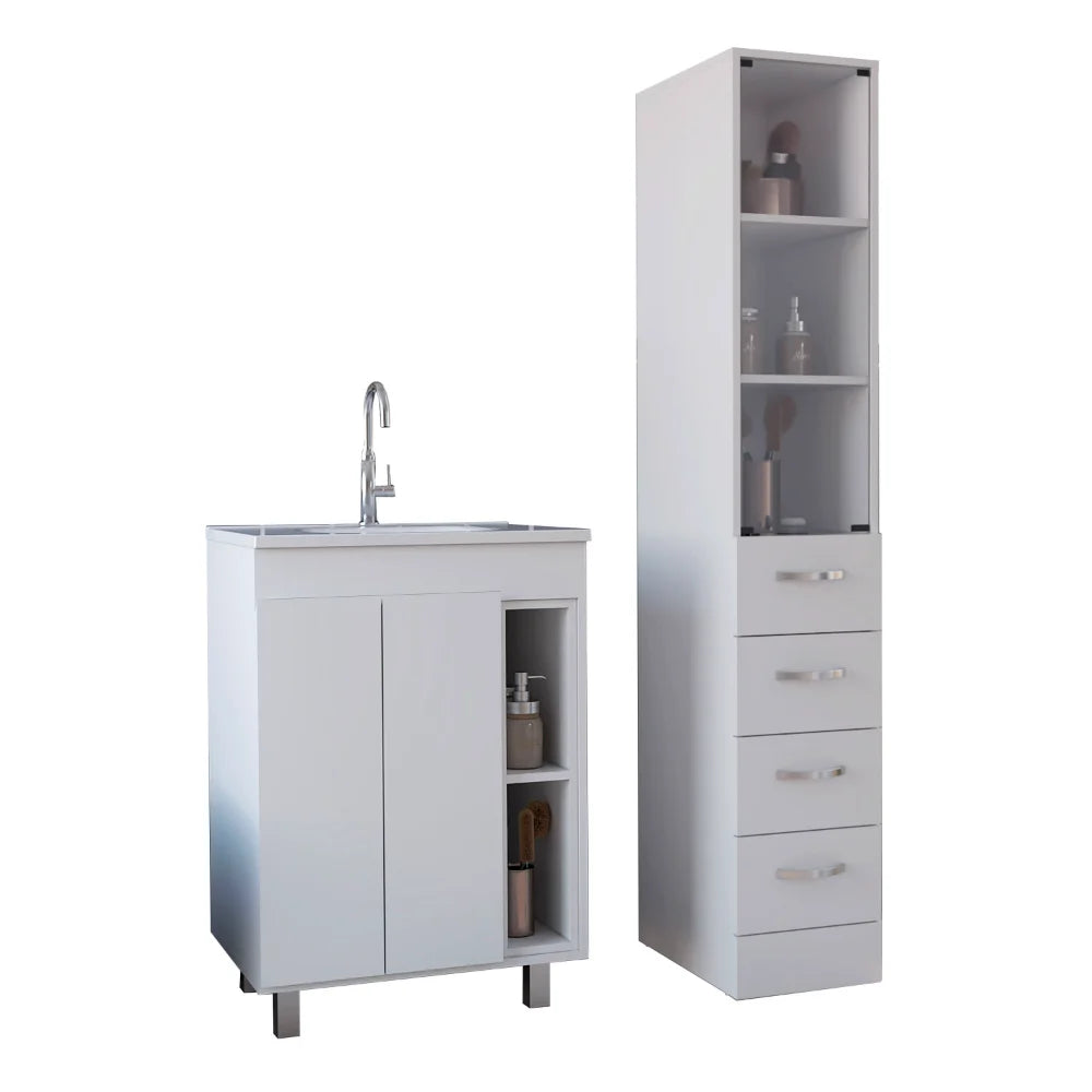Free Standing Vanity And Magna Linen Cabinet Suite