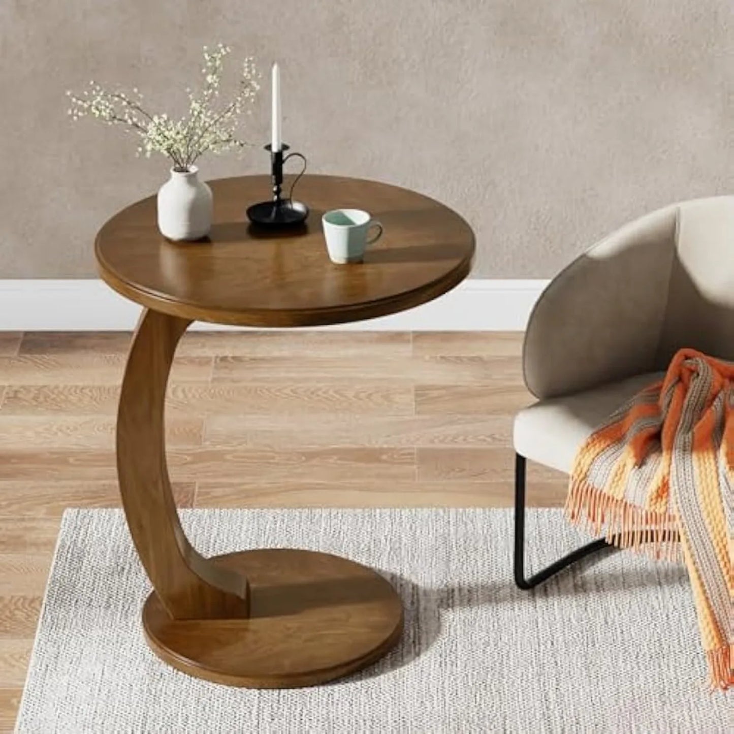 LITTLE TREE Round Wood CShaped End Table Living Room