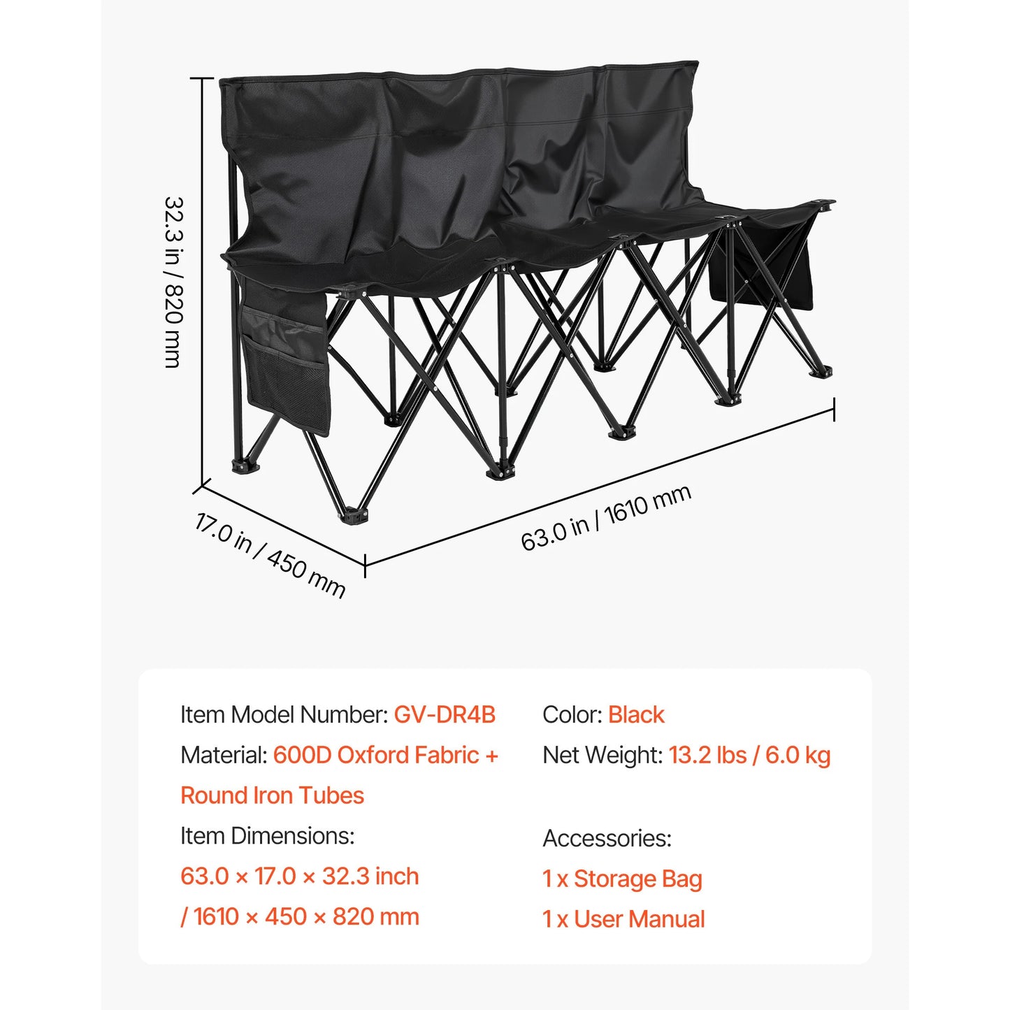 SucceBuy Portable Folding Soccer Bench With Side Pockets