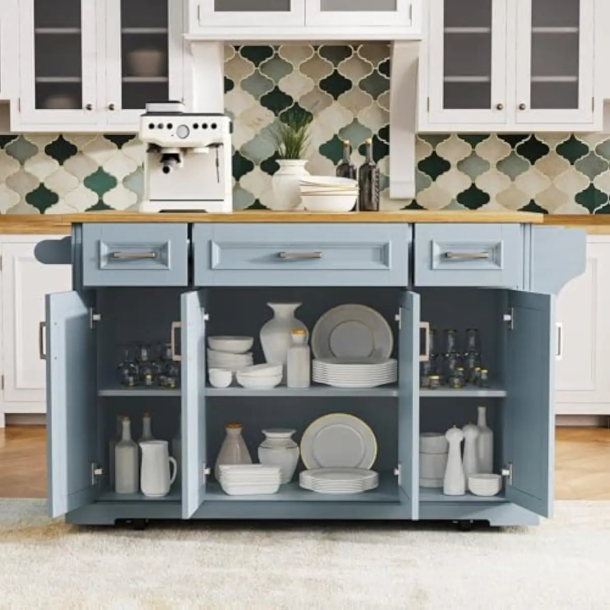 Mobile Kitchen Island With Drop Leaf Countertop, Drawer Storage
