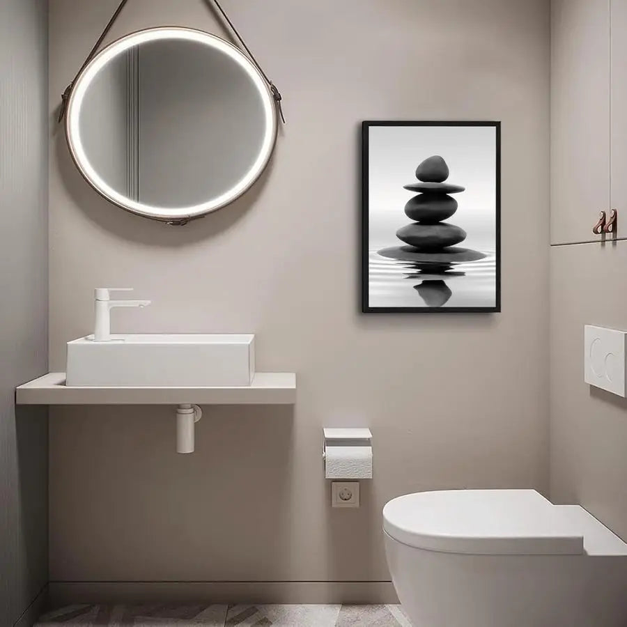 Zen Stones Framed Bathroom Wall Art For Spa Serenity