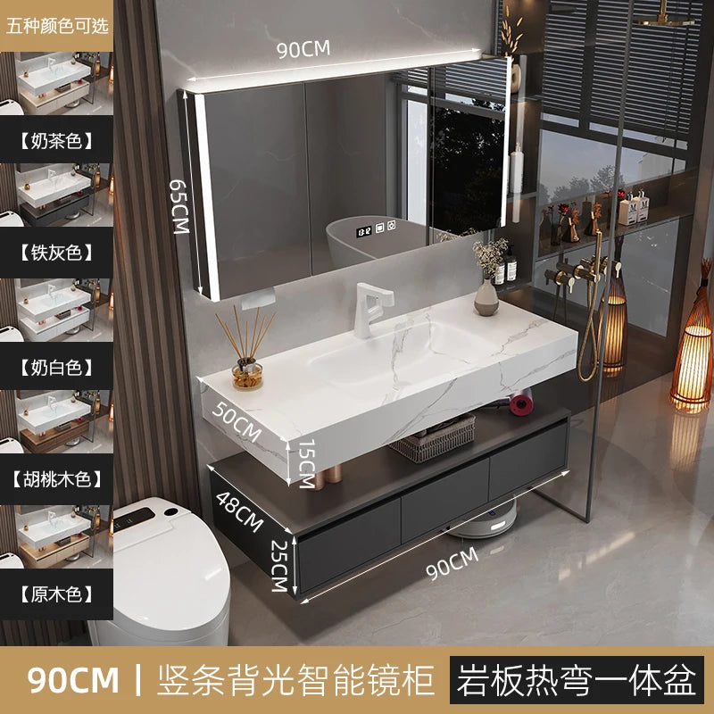 Solid Wood Vintage Bathroom Cabinet with Mirror and Integrated Basin