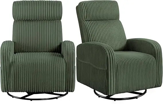 360 Degree Swivel Glider Chair for Nursery with Side Pockets and Corduroy Fabric