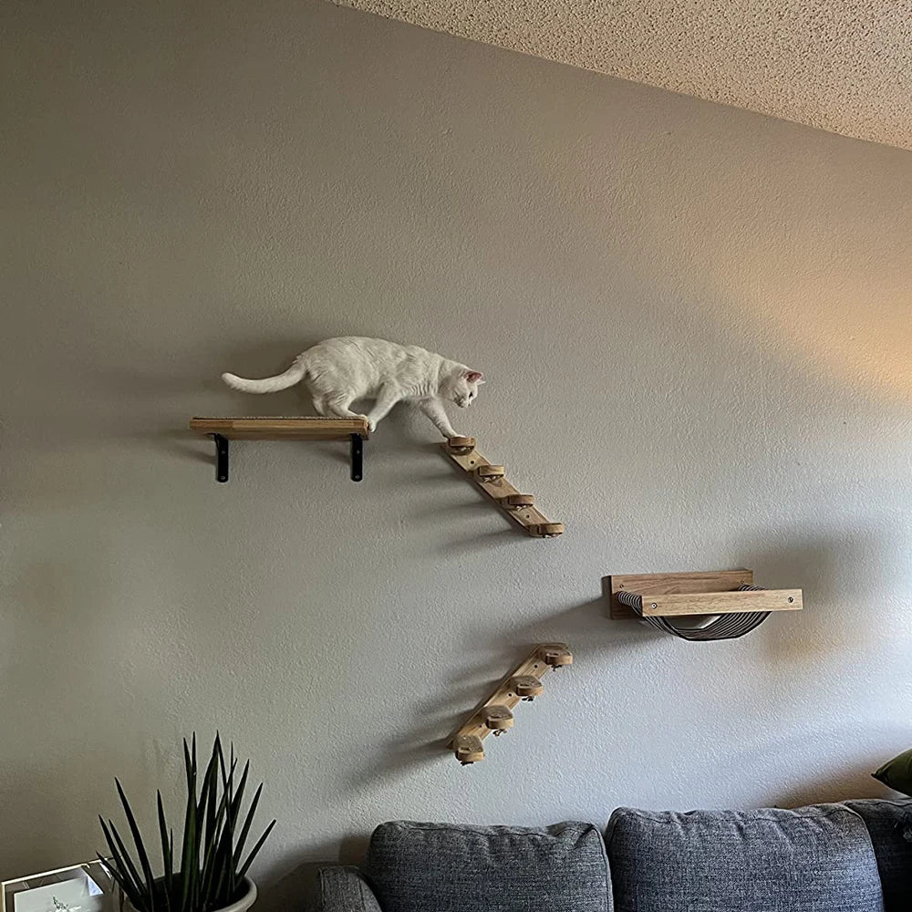 PETRAVELCN Cat Hammock Wall Mounted Three Tier Scratching Posts