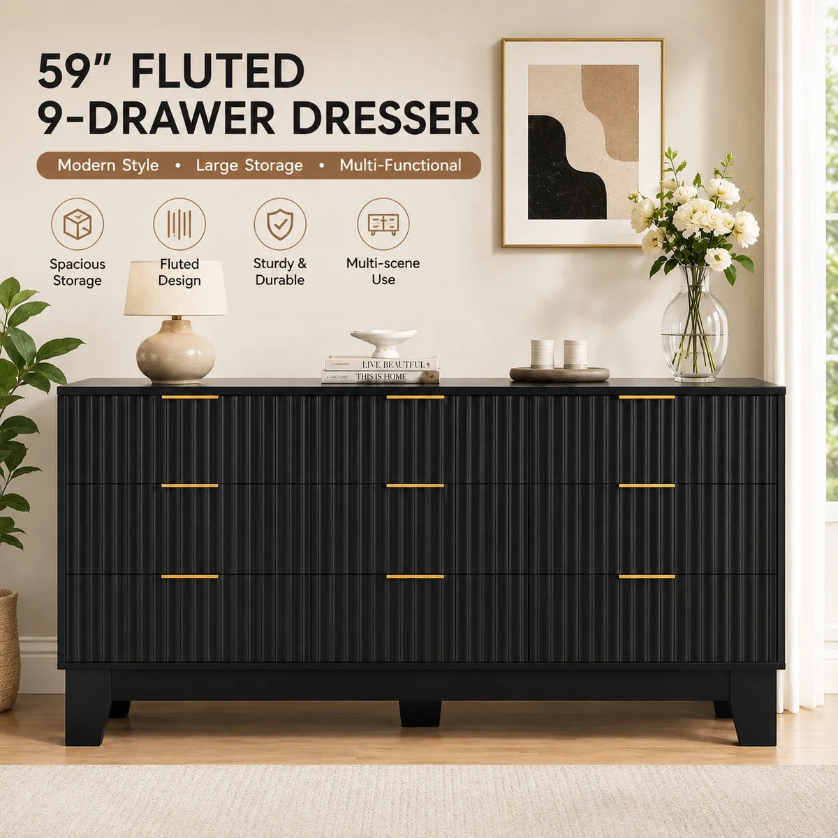 Modern Wood Nine Drawer Dresser Storage Cabinet Furniture