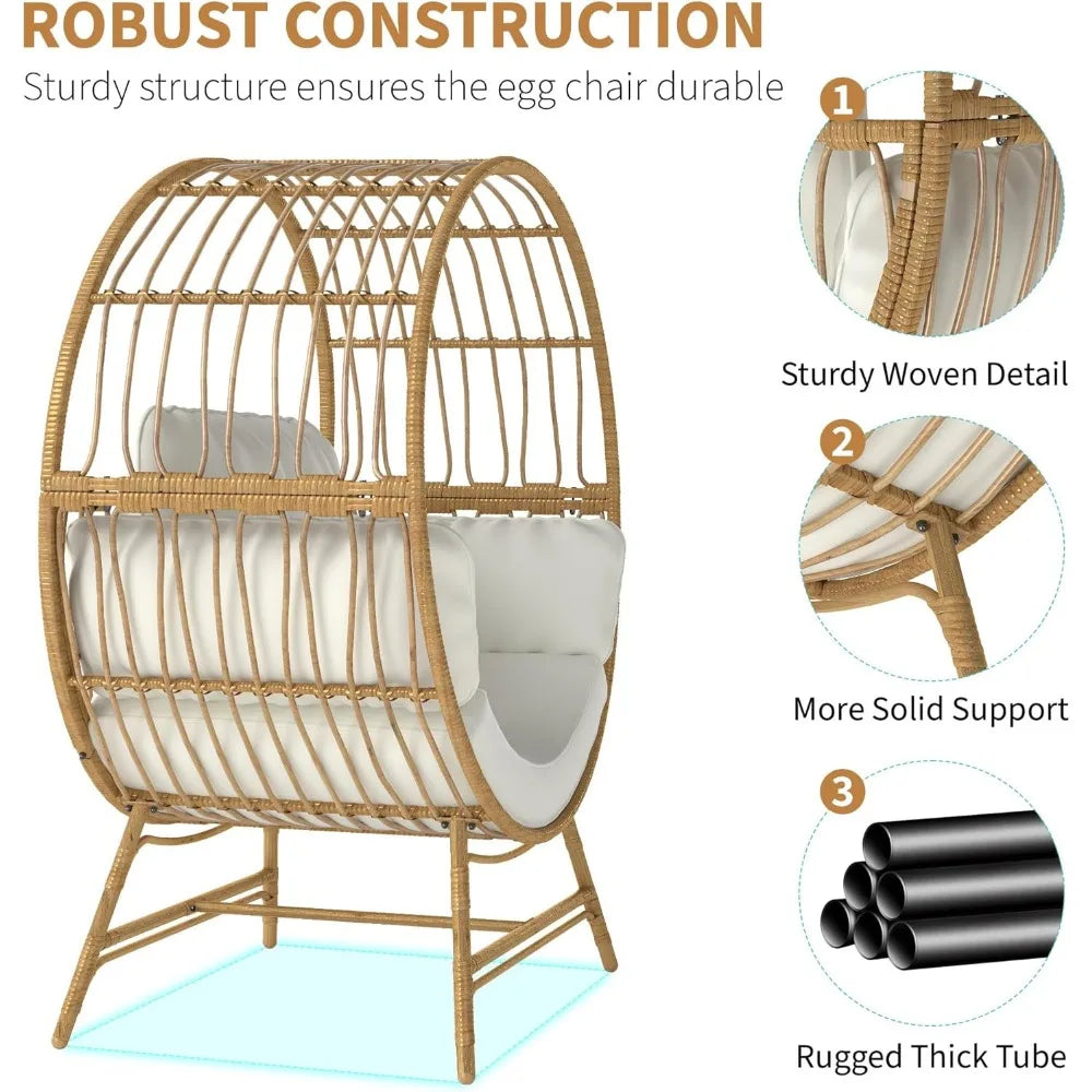 MKDK Egg Chair Rattan Wicker Patio Lounge With Cushion