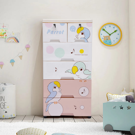 Rolling Parrot Plastic Dresser Storage Cabinet 6 Drawer With Lock