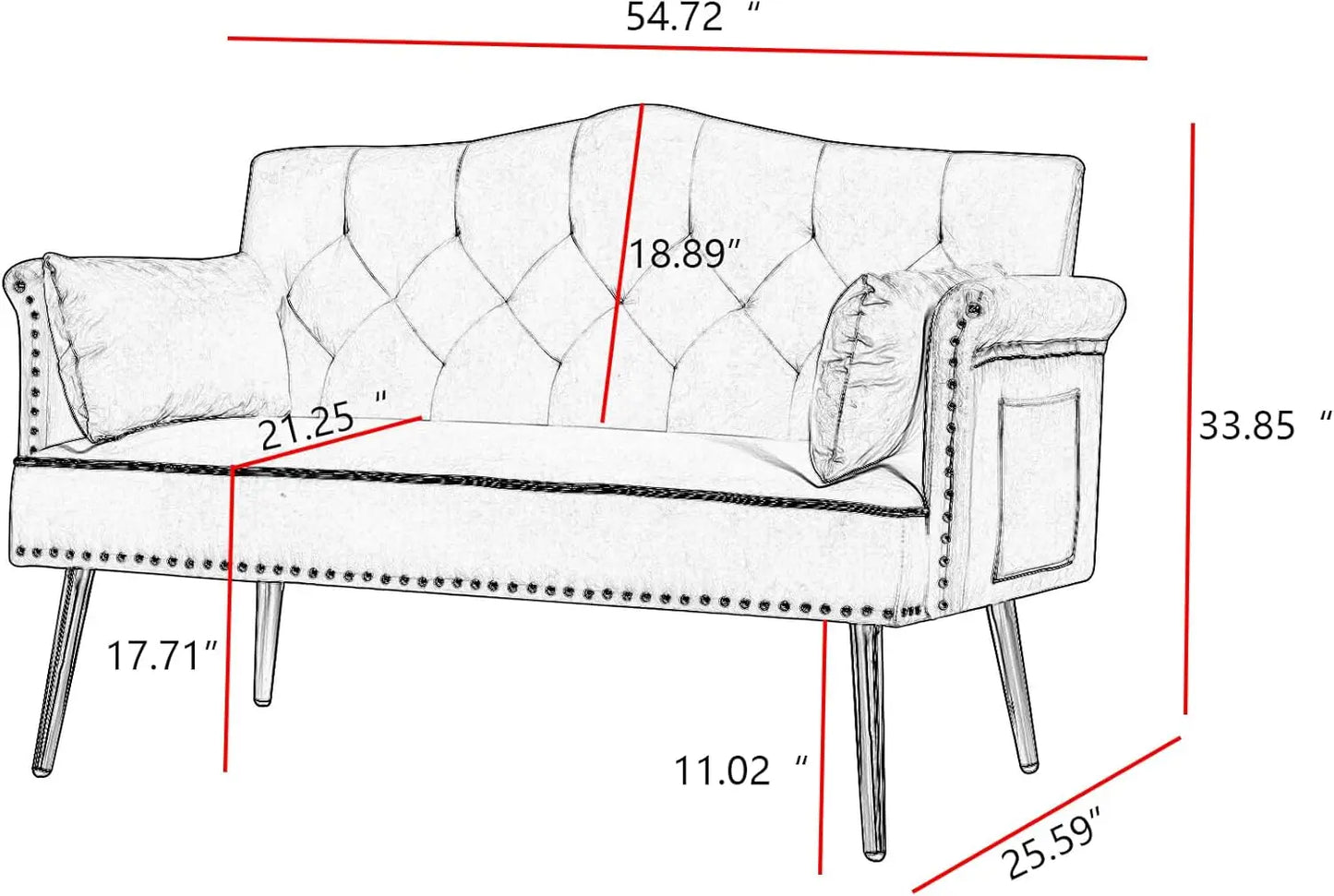 Velvet Loveseat With Gold Metal Legs And Tufted Back