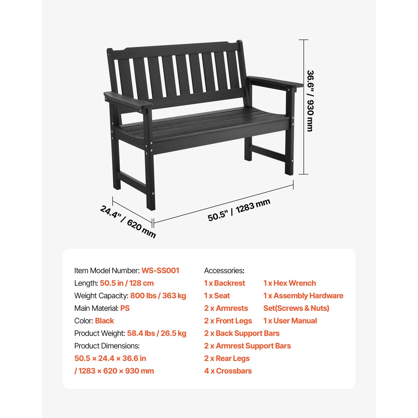SucceBuy Outdoor Wooden Metal Garden Bench 480 Lb Capacity