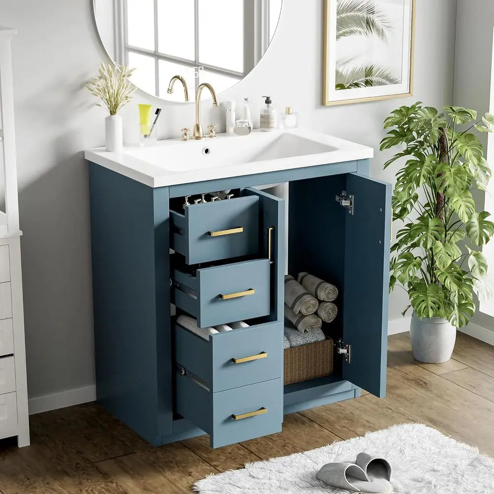 Herringbone Single Sink Bathroom Vanity Freestanding Storage Cabinet