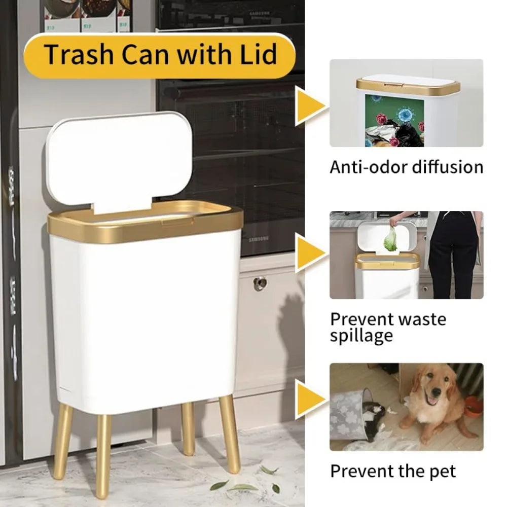 NBVCX Narrow Bathroom Trash Can With Lid Push Button