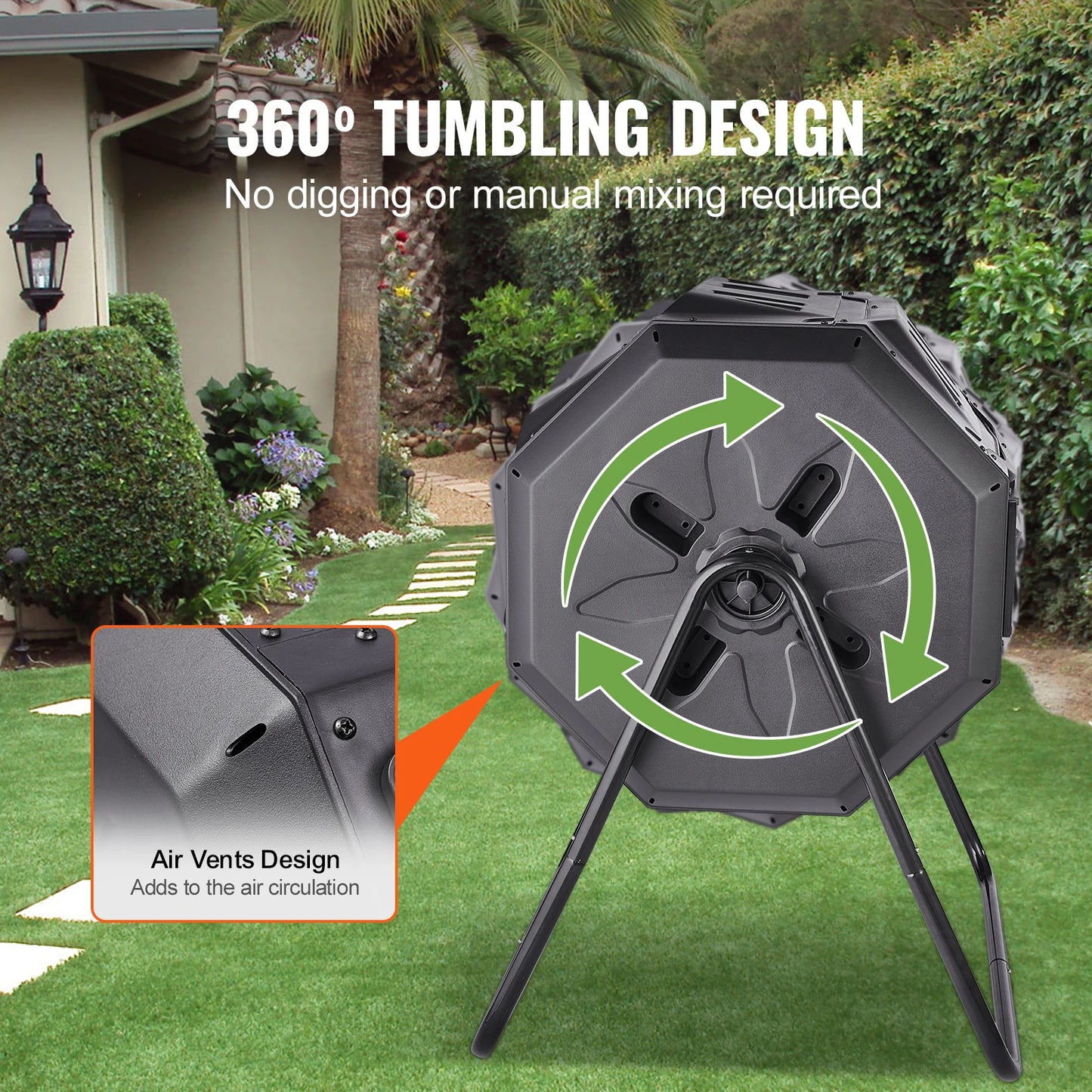 Dual Chamber Compost Tumbler Bin For Garden And Kitchen