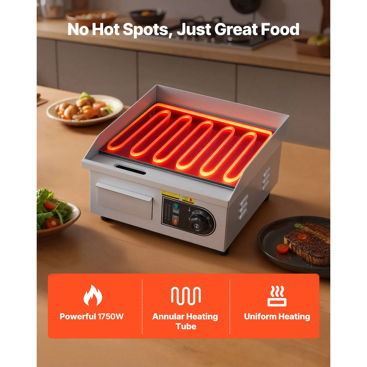 SucceBuy Commercial Electric Griddle With Adjustable Temperature Control